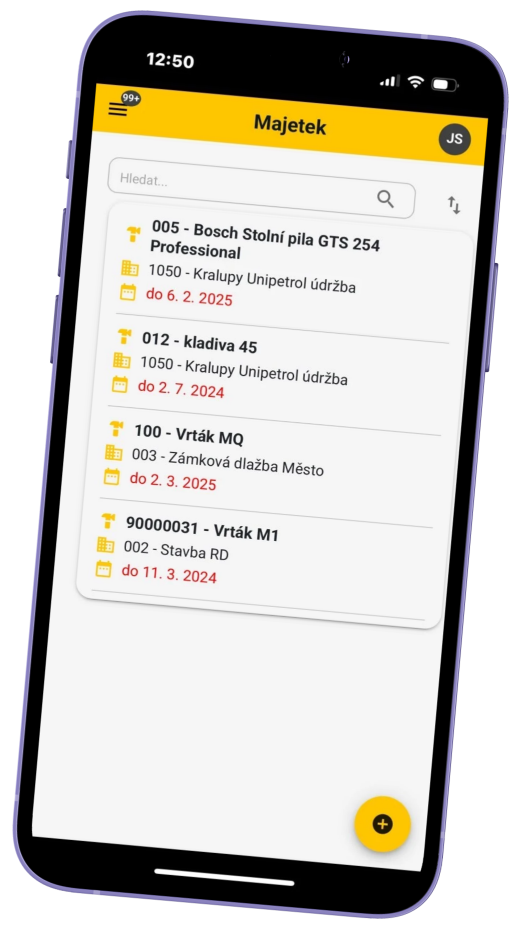 Mobilní aplikace Stavario – evidence majetku a nářadí s vazbou na stavby a termíny revizí
