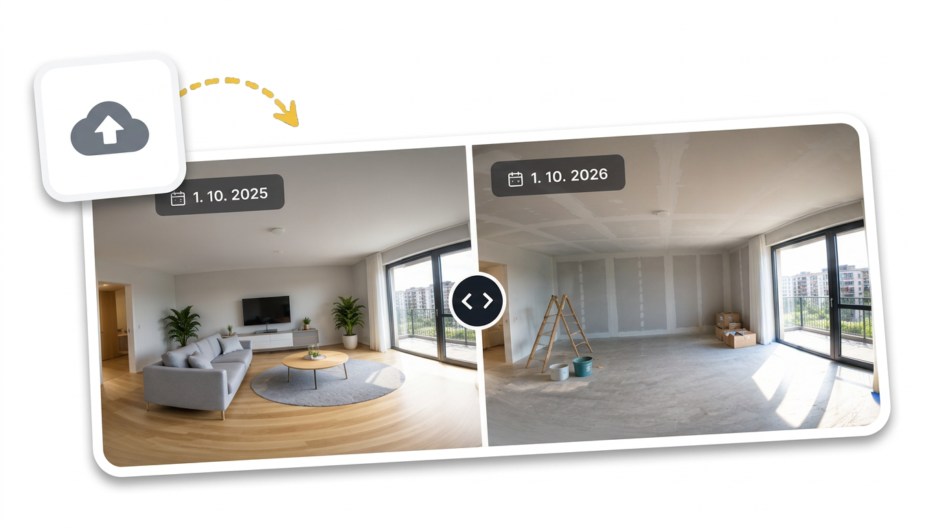 360° virtual tours in the new Stavario app - uploading panoramas and comparing images from different inspection days