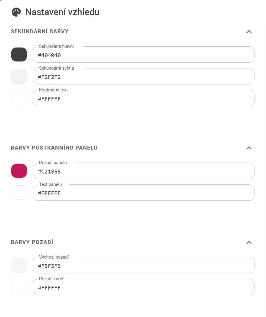 Nastavení vzhledu – panel
