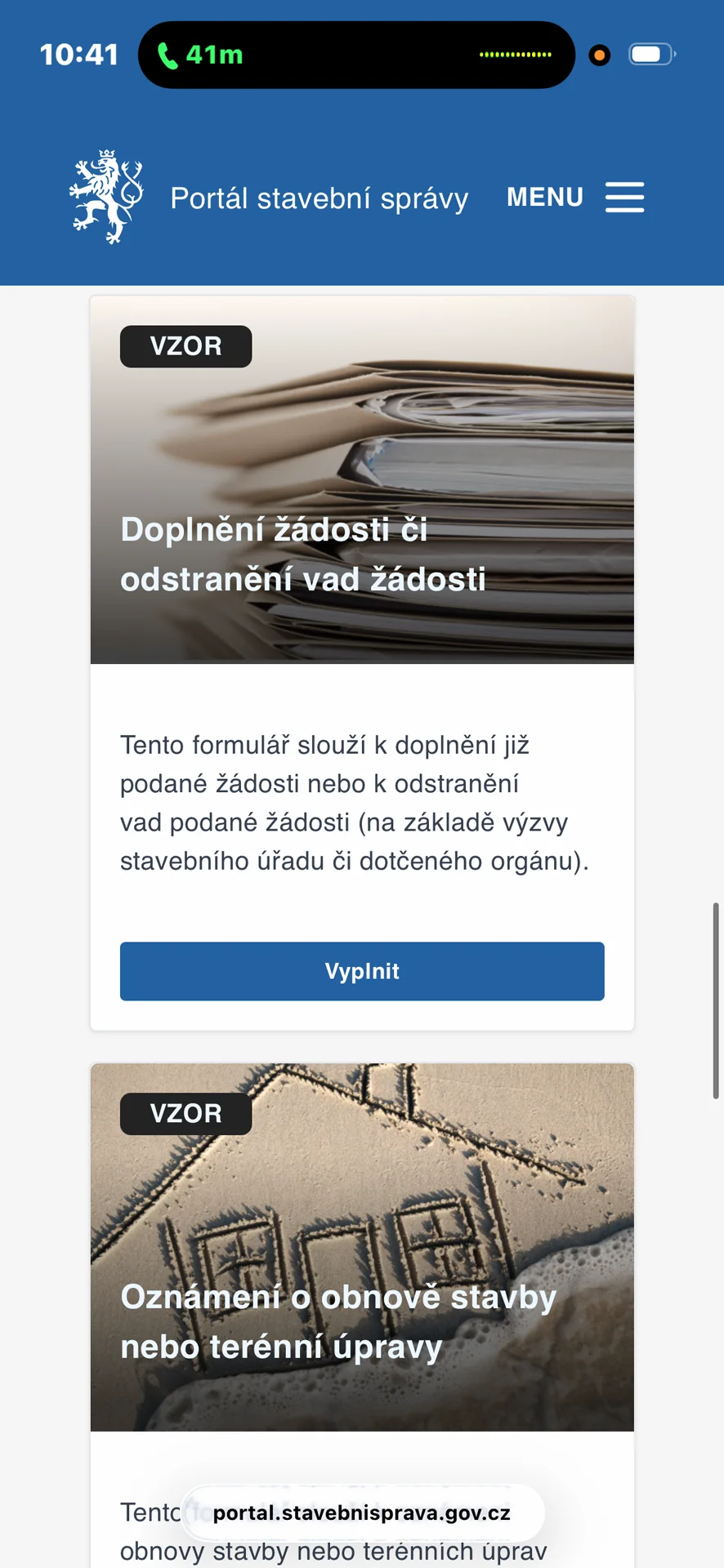 Portál stavební správy – doplnění žádosti či odstranění vad