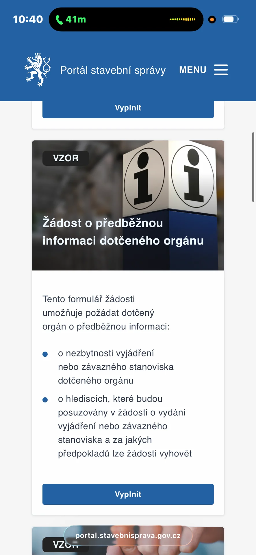Specifikace záměru na portálu stavebníka – checkboxy