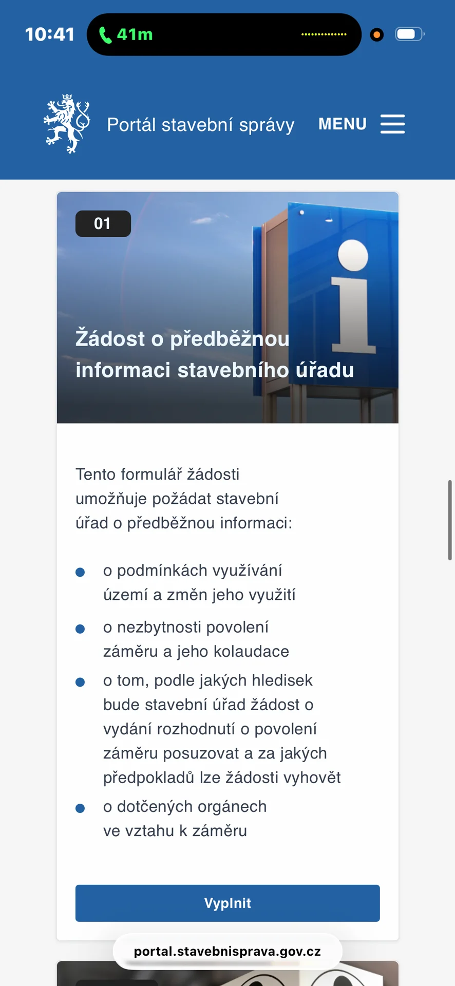 Portál stavební správy – žádost o předběžnou informaci