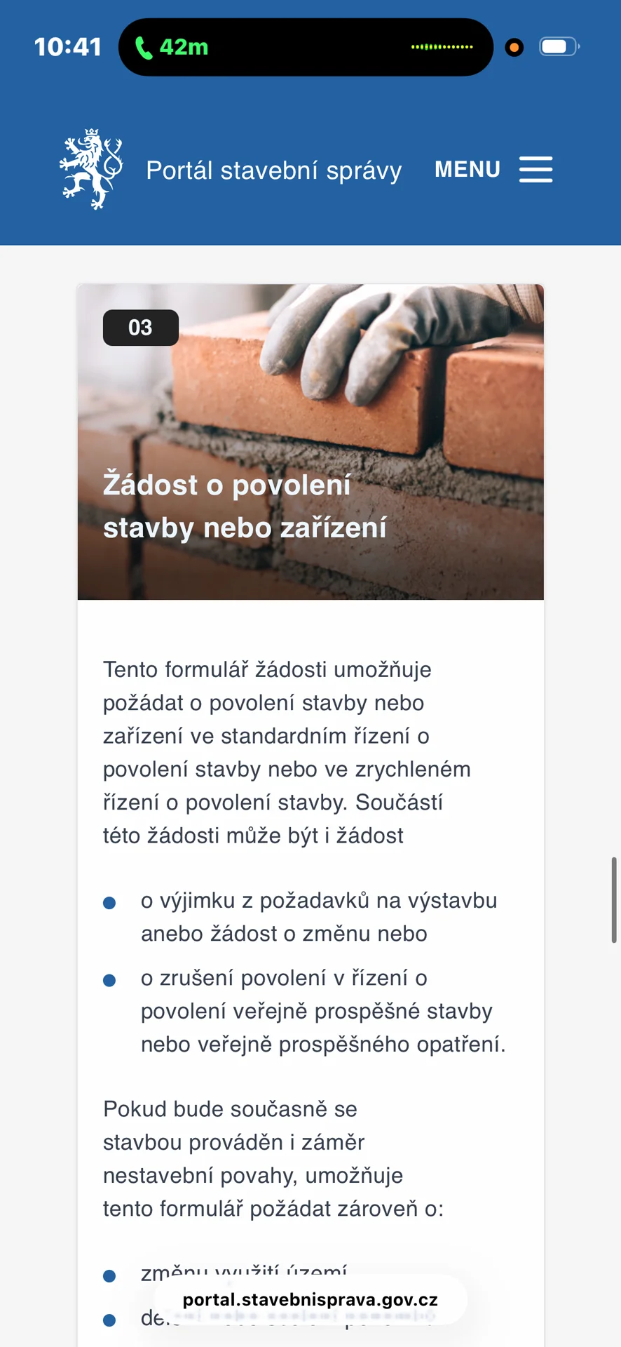 Portál stavební správy – žádost o povolení stavby